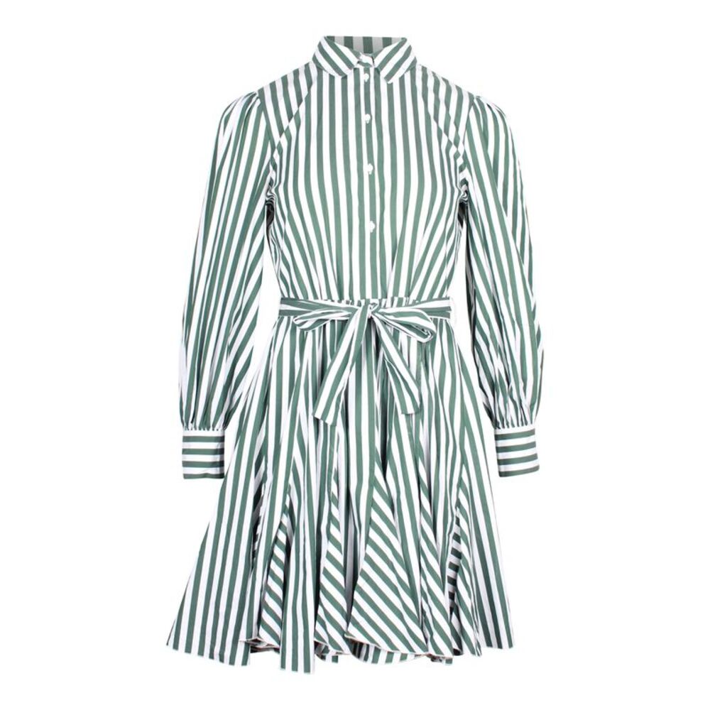 Maje Rebelle Striped Shirt Dress in Green Cotton